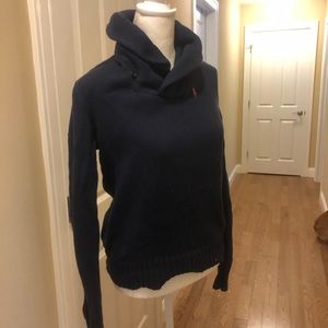Blue shawl neck sweater